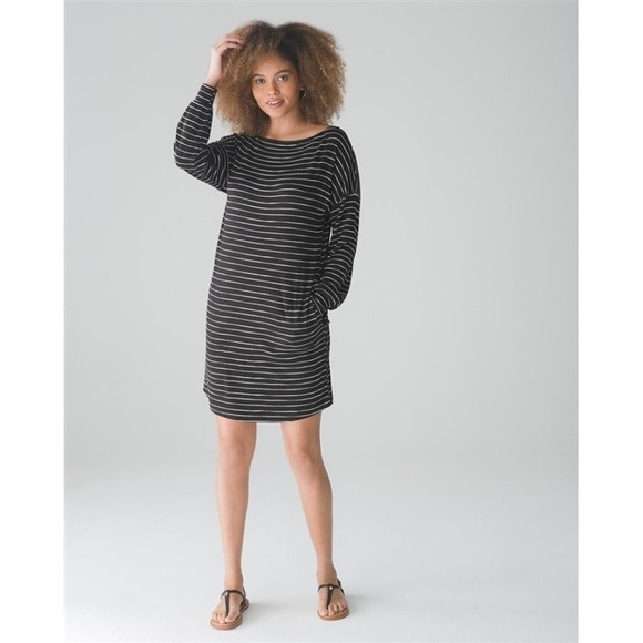 Soma Dresses & Skirts - NWT Soma Weekend XL Long Sleeve Lounge Dress Artistic Stripe Black White #93242